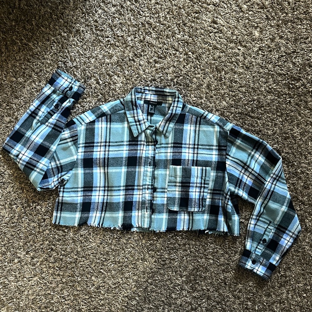 Forever 21 Blue Plaid Crop Top